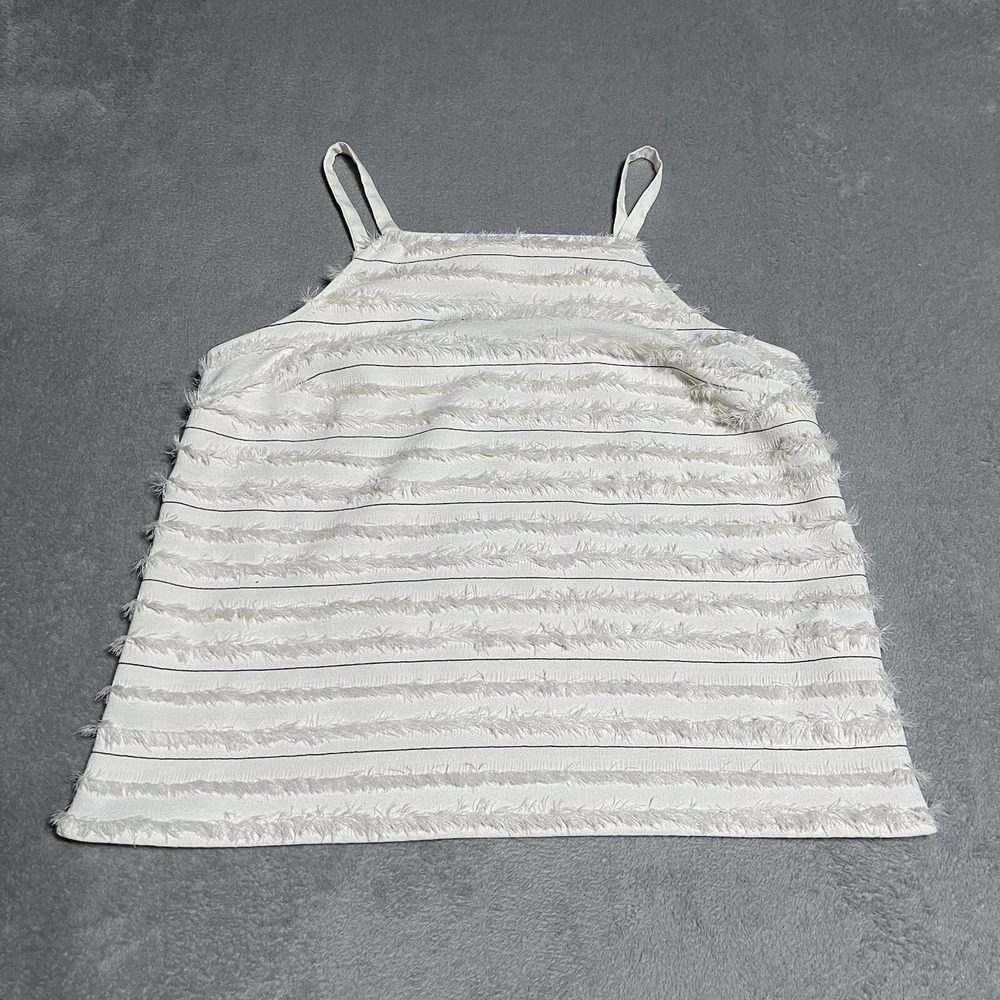 Maeve by Anthropologie Top Womens 6 Ivory Fringe Tank Top Striped Casual Preppy